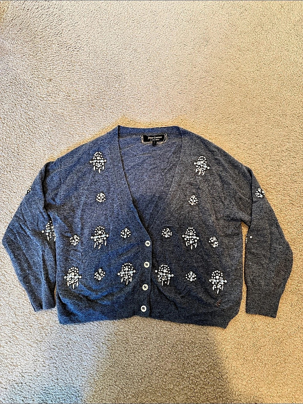 Juicy Couture Jeweled Cardigan in grey Size Medium cropped